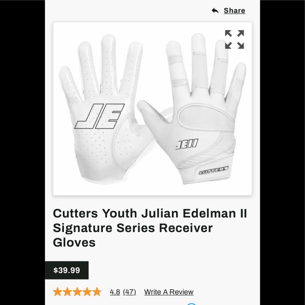 Youth football receiver gloves by Julian Edelman